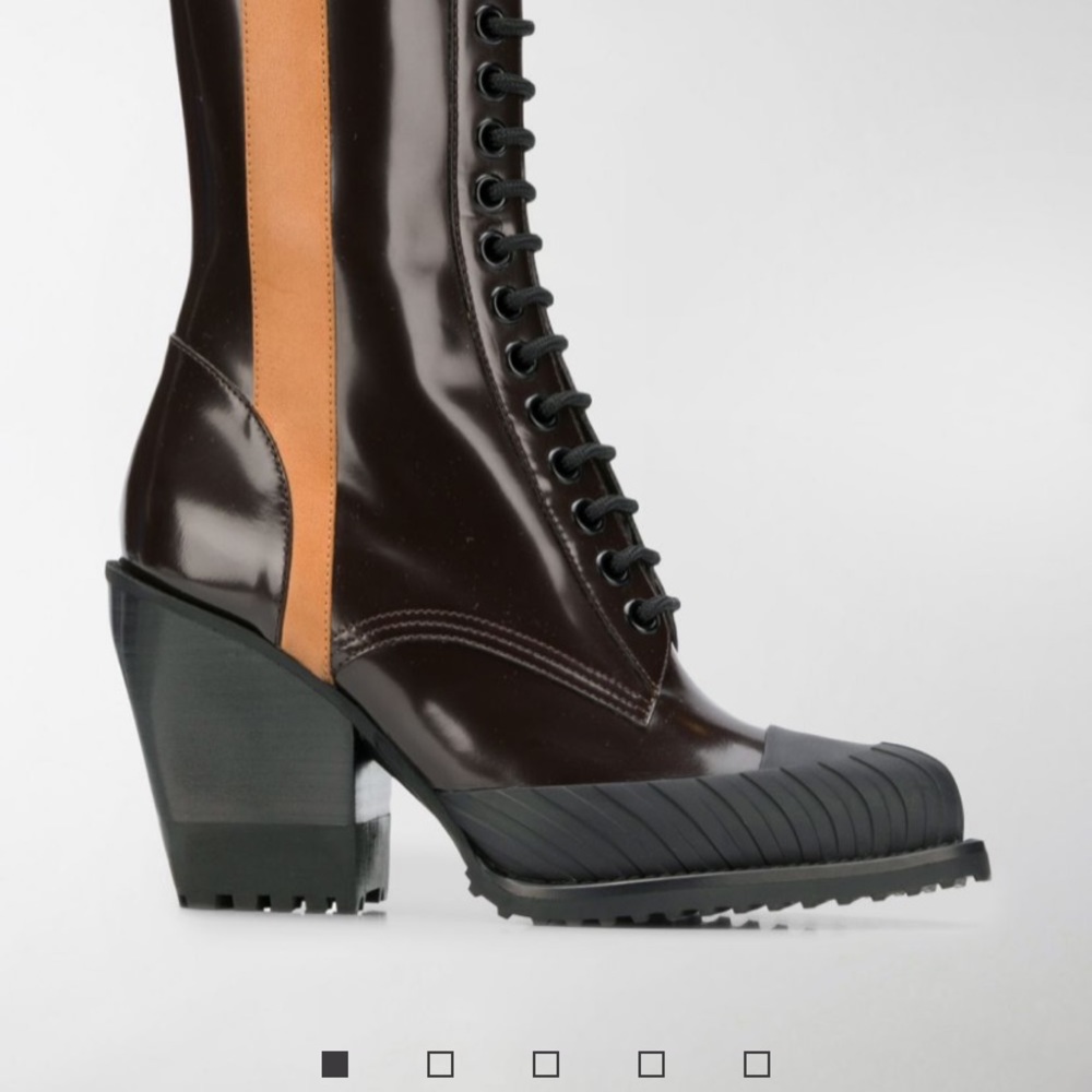 NWOB Chloe Rylee Boots - glossy brown w/ camel stripe - Size 39 (fits 8 Womens)